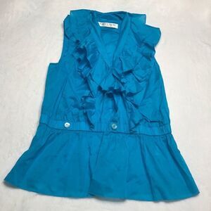 Trina Turk Light Blue Blouse, Ruffled Neck